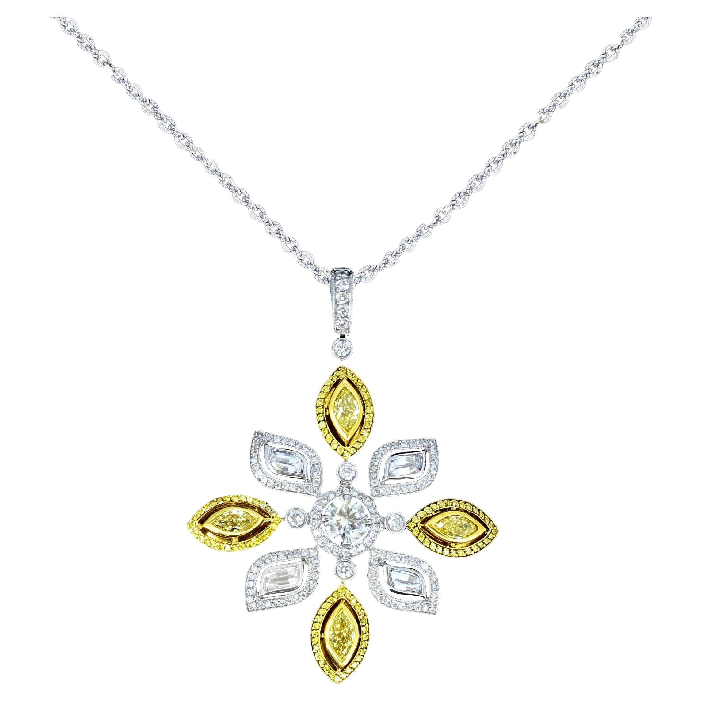 Michael Beaudry Platinum and 18k Yellow Gold Star Cross Diamond Pendant Necklace