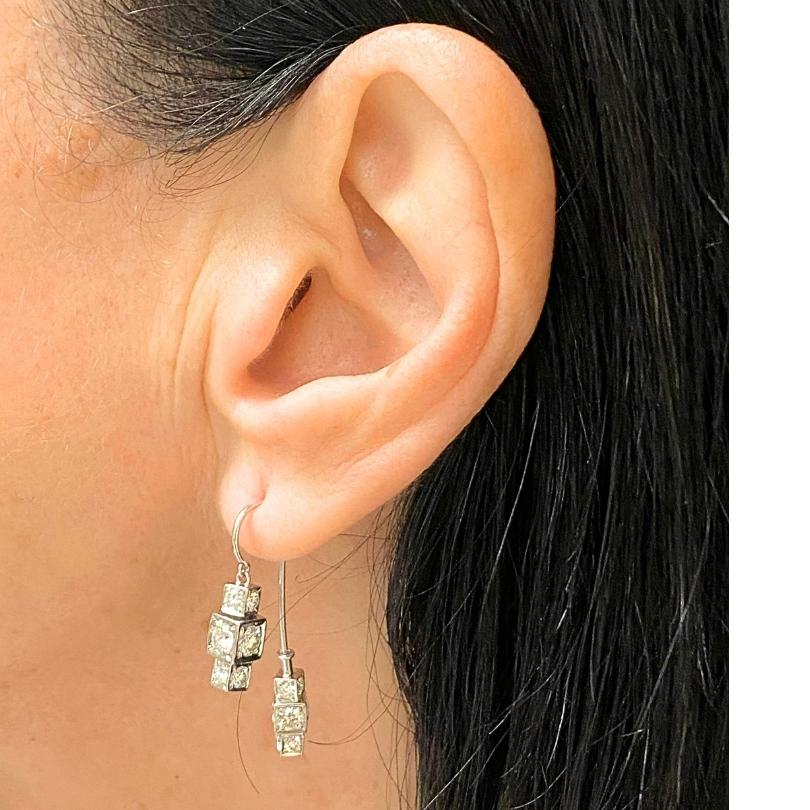 Round Cut Michael B.  Platinum Sugar Cubes Earrings