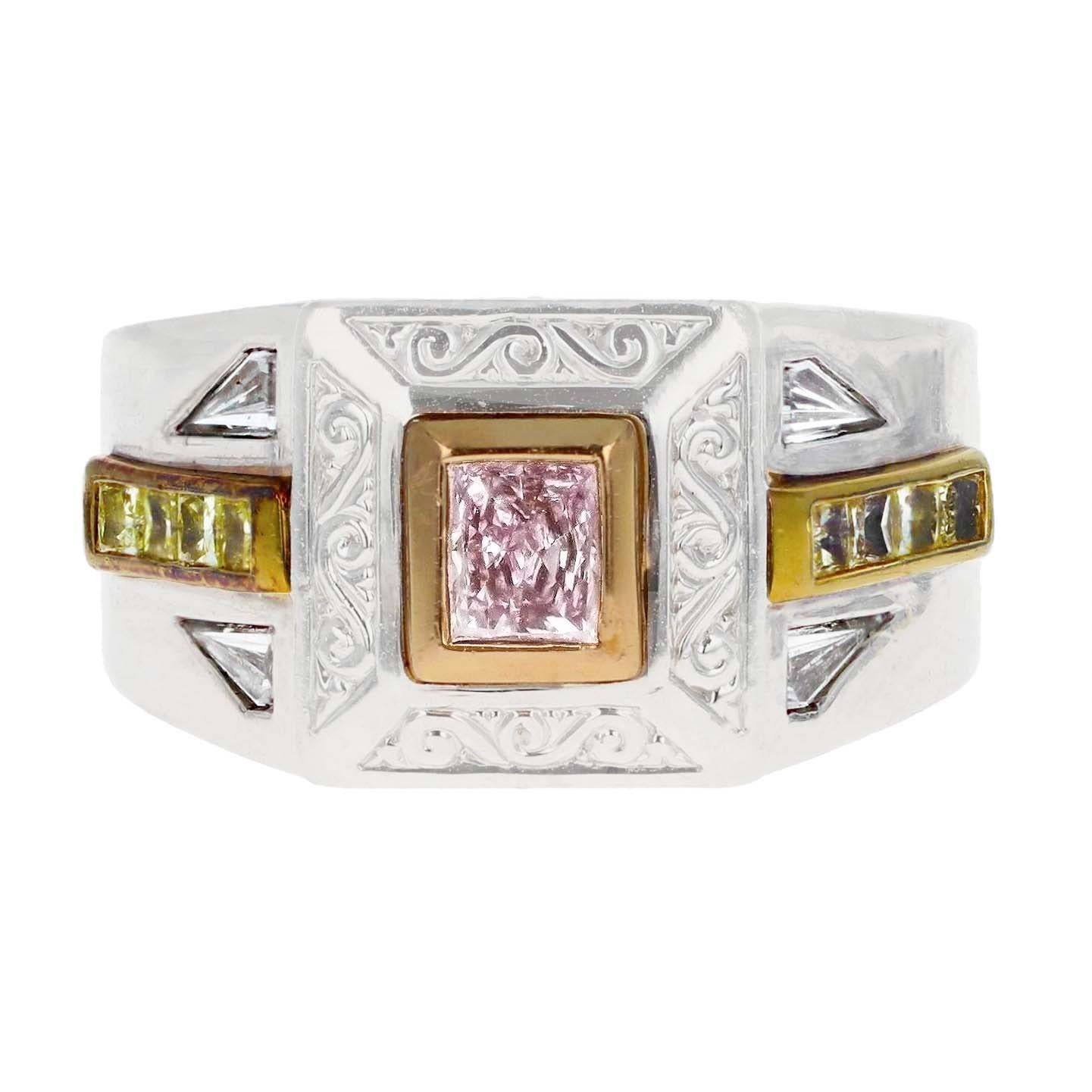 Michael Beaudry Bague de cocktail en diamants jaunes et roses en vente 2