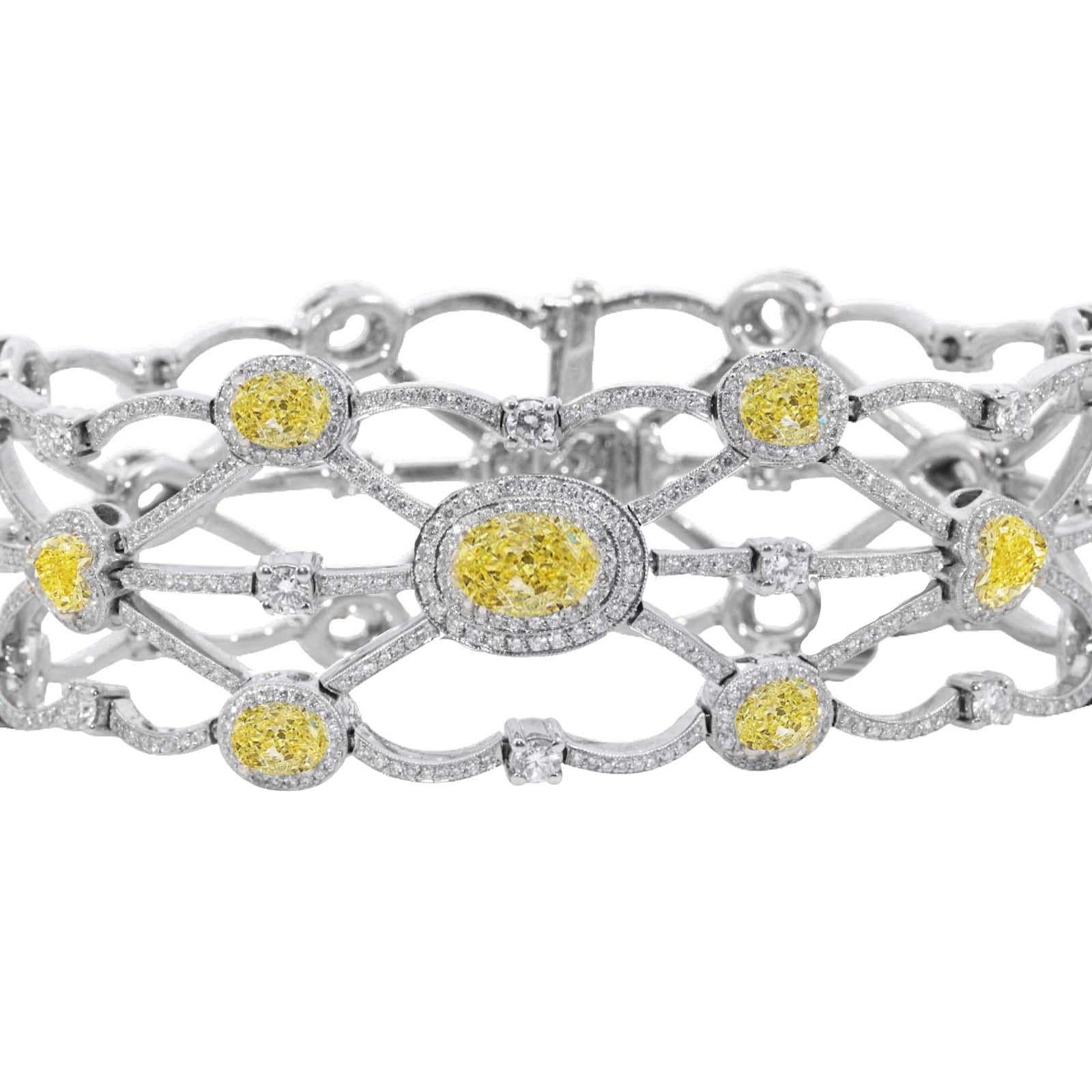 Moderno Michael Beaudry Bracciale con diamanti gialli e bianchi a reticolo in vendita