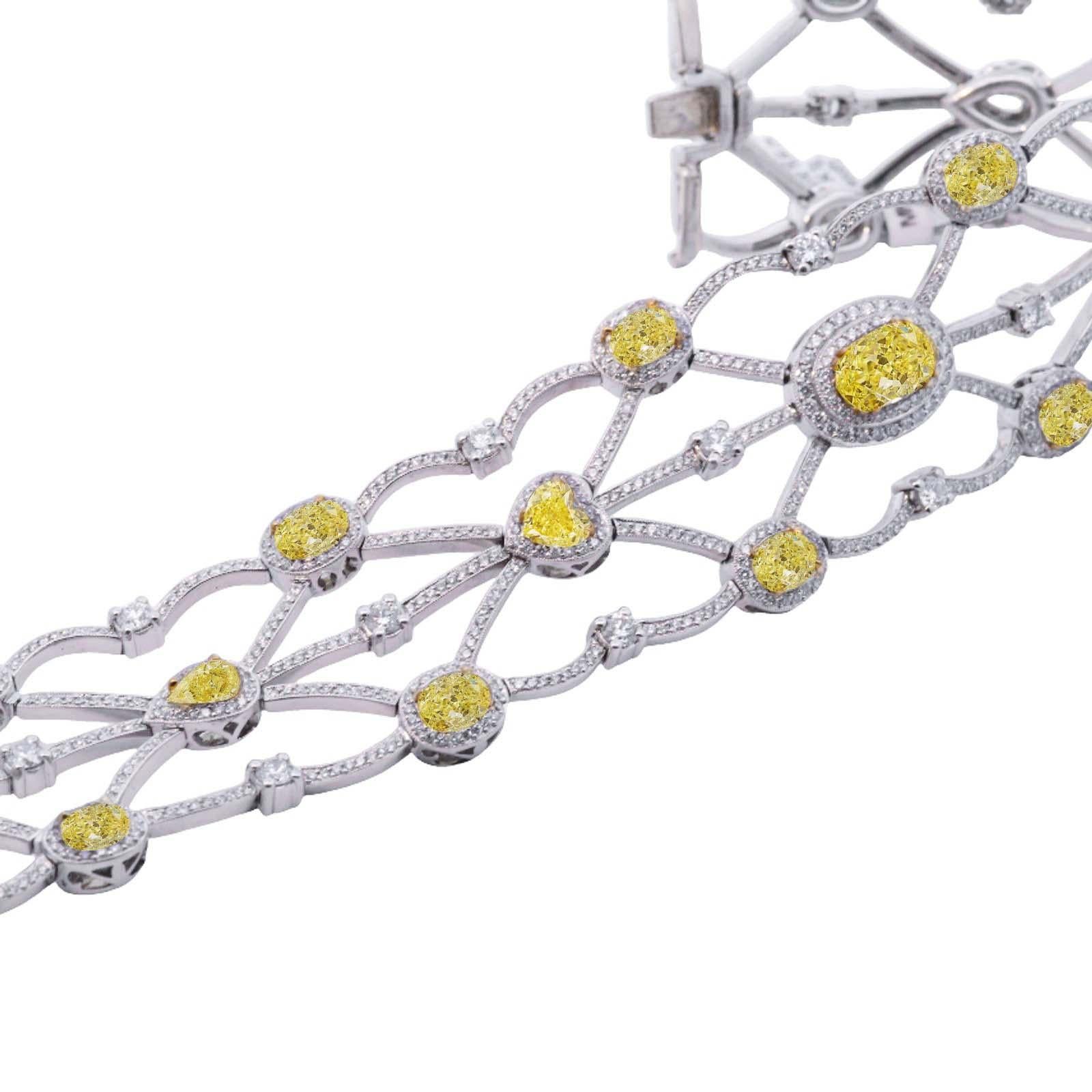 Taglio misto Michael Beaudry Bracciale con diamanti gialli e bianchi a reticolo in vendita