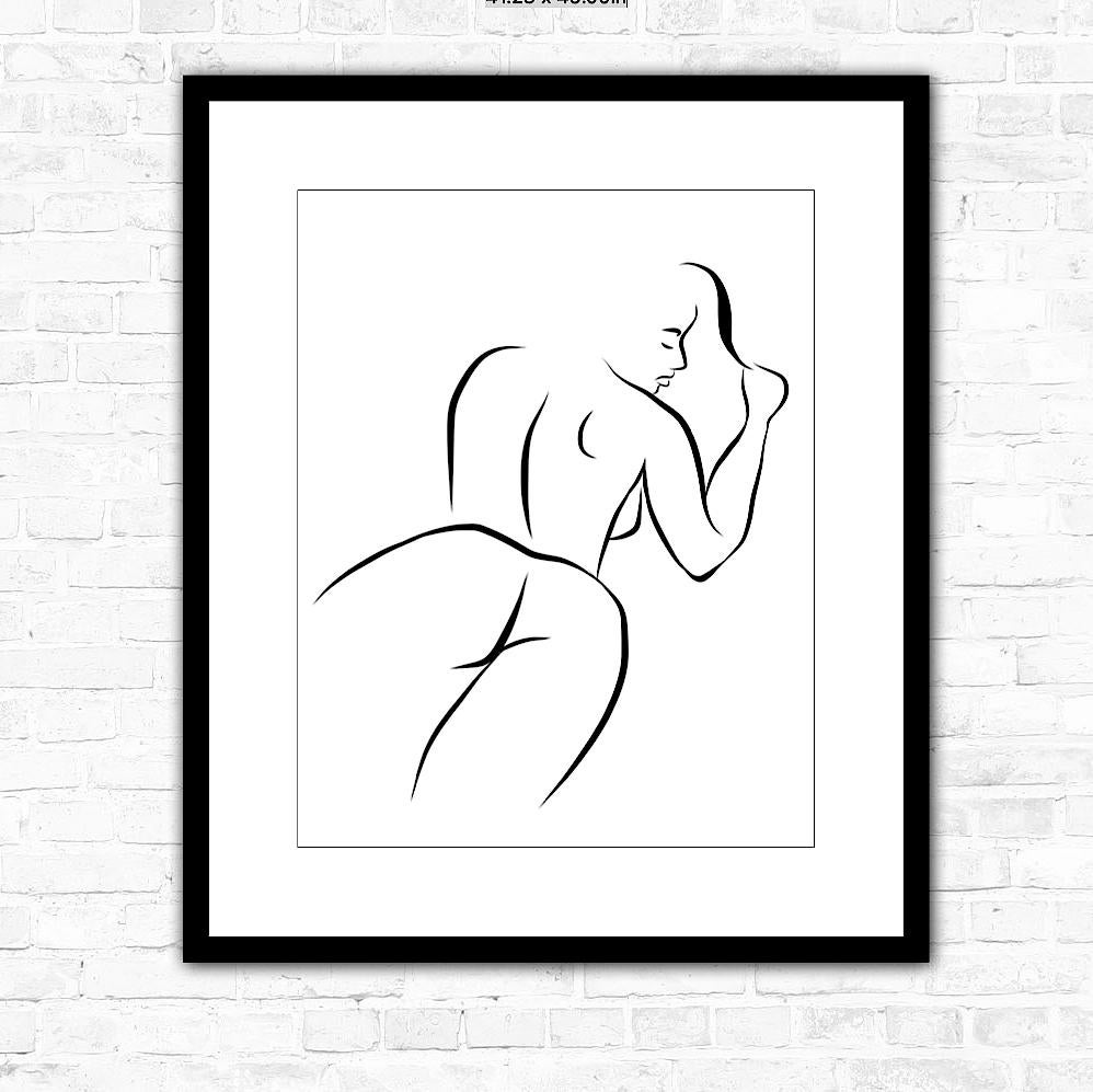 Haiku #10, 1/50 - Digital Vector Drawing B&W Reclining Female Nude Woman Figure - Contemporary Print by Michael Binkley