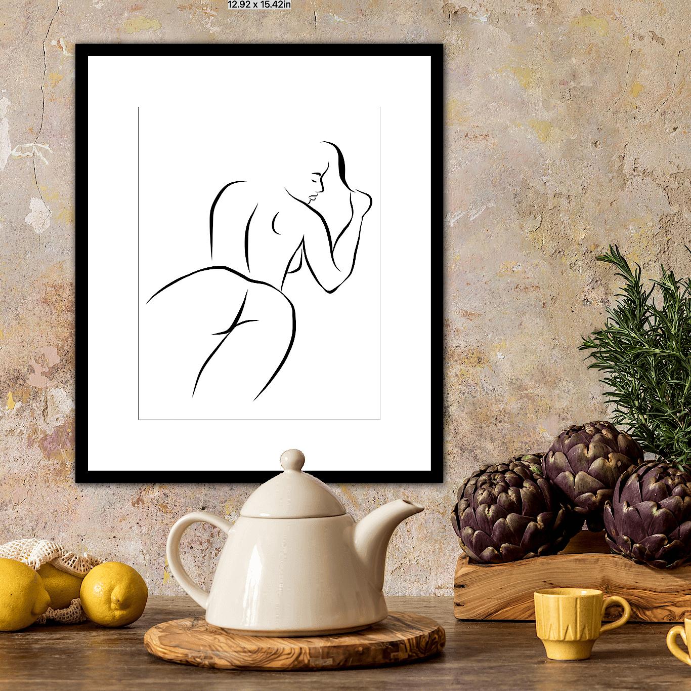 Haiku #10, 1/50 - Digital Vector Drawing B&W Reclining Female Nude Woman Figure - Black Nude Print by Michael Binkley