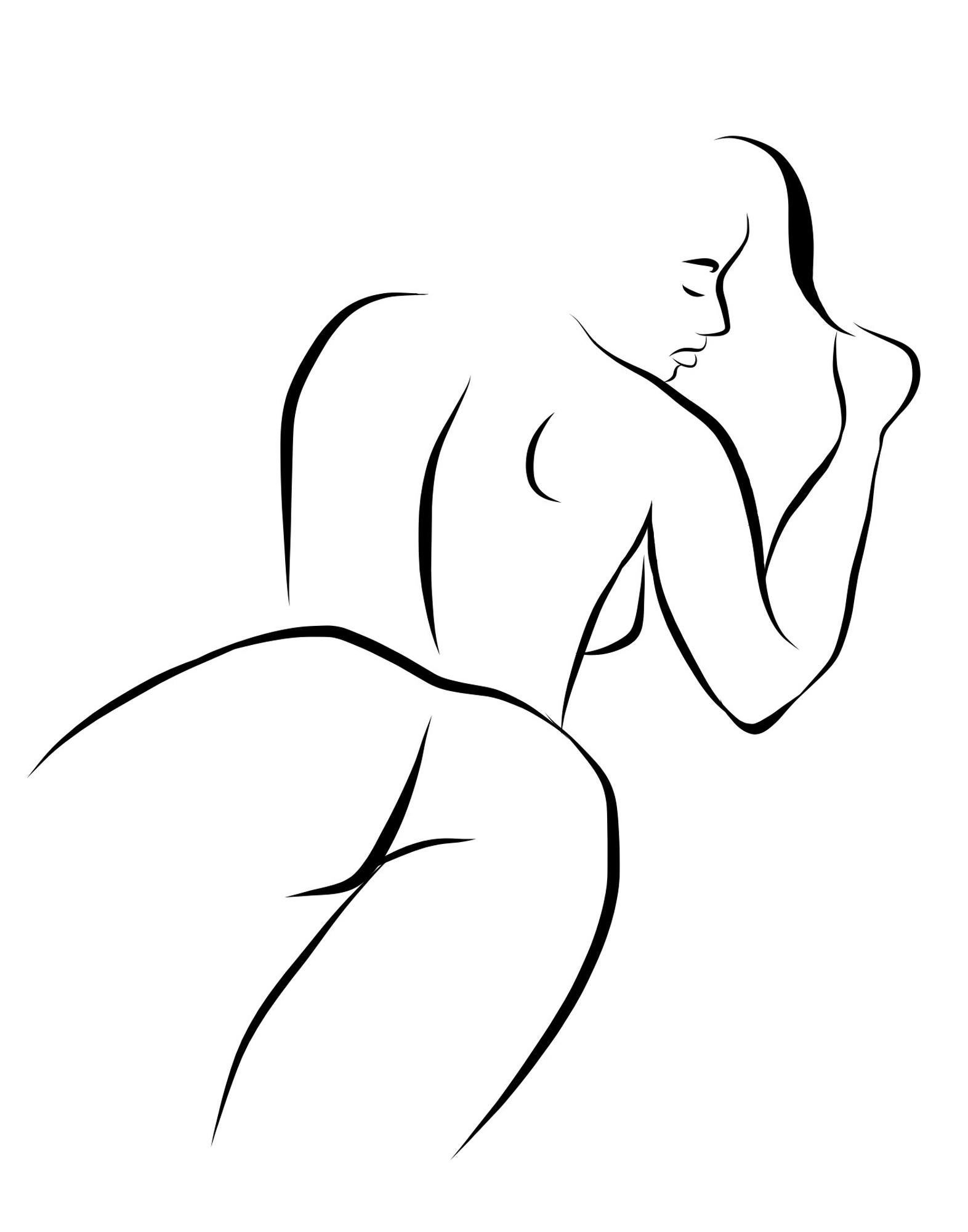 Michael Binkley Nude Print – Haiku #10, 1/50 - Digital Vector Drawing B&W Liegende weibliche nackte Frau Figur