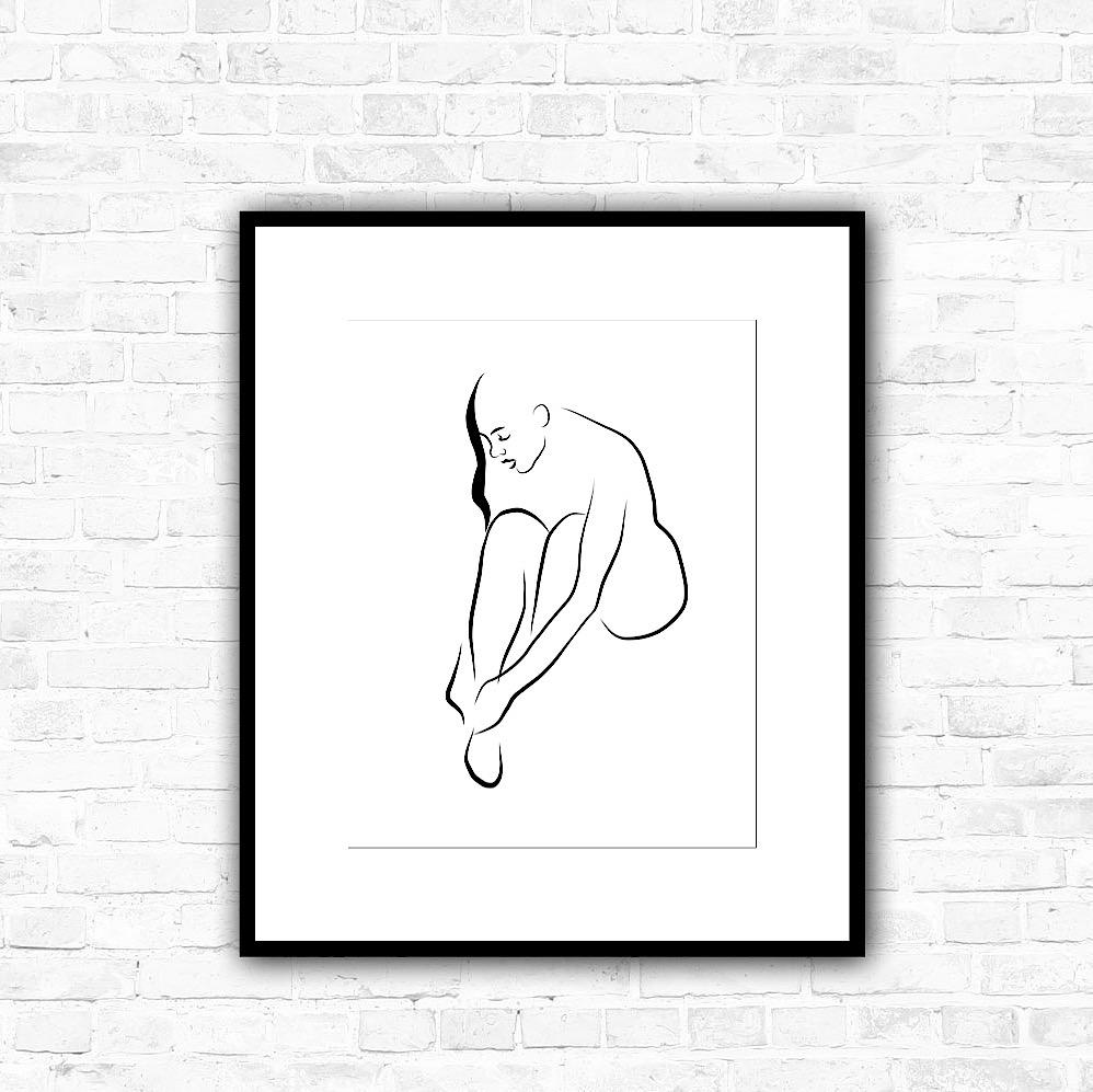 Haiku #11   - Digital Vector Drawing Female Nude Woman Figure Buckling Shoe - Contemporary Print by Michael Binkley
