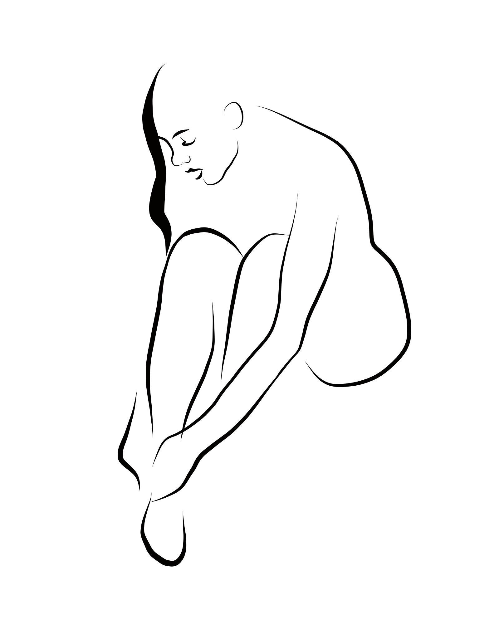 Haiku #11, 1/50 - Digital Vector Drawing Female Nude Woman Figure Buckling Shoe