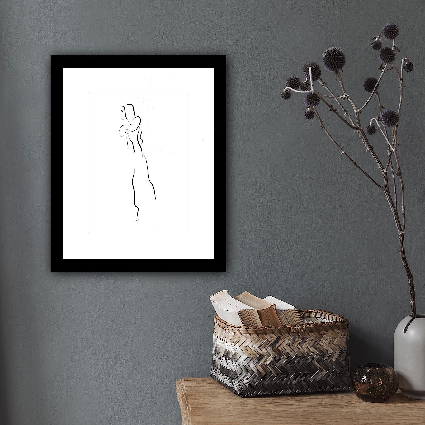 Haiku #12  - Digital Vector Drawing B&W Walking Female Nude Woman Figure - Black Nude Print by Michael Binkley