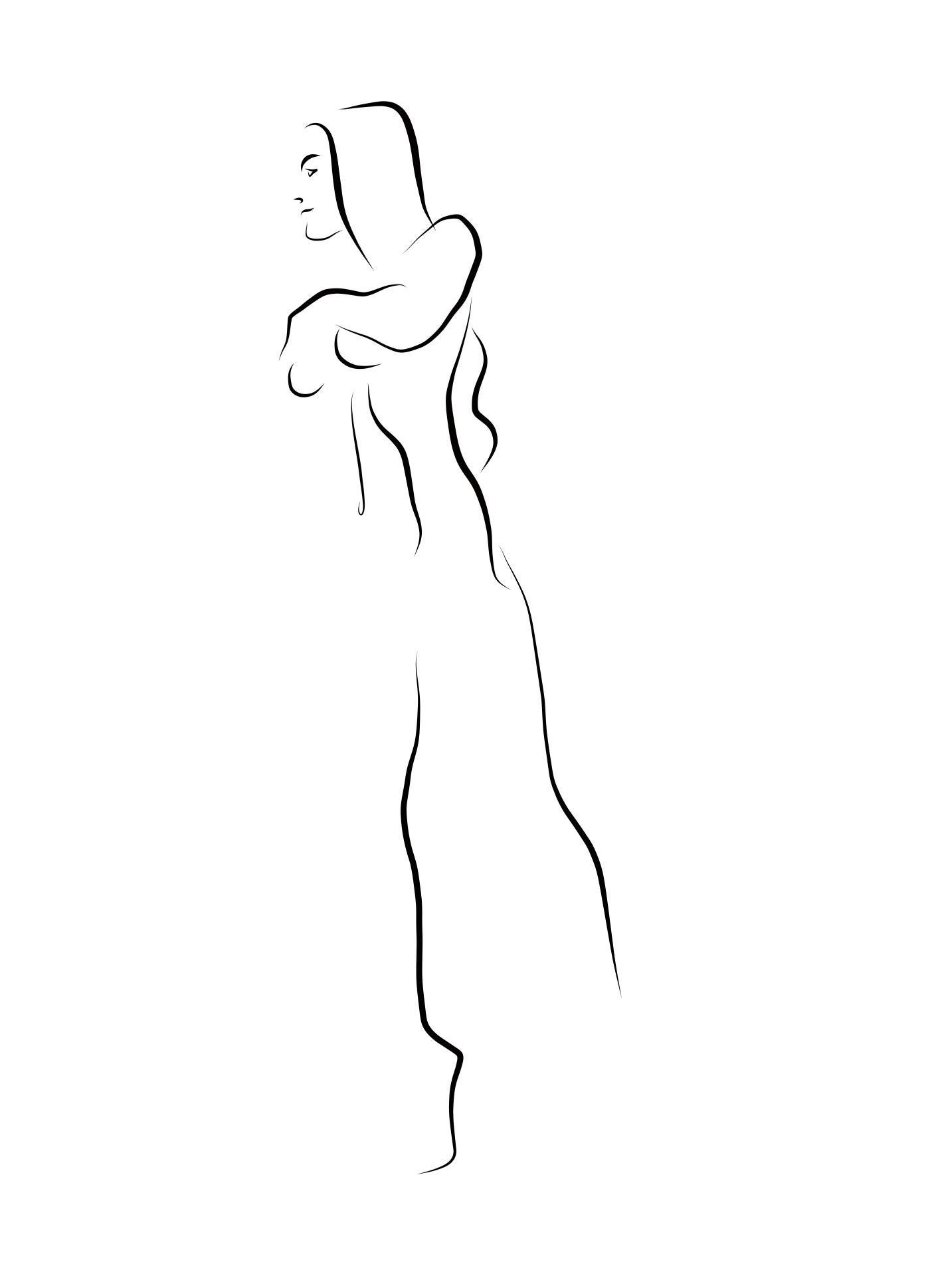 Haiku #12, 1/50  - Digital Vector Drawing B&W Walking Female Nude Woman Figure