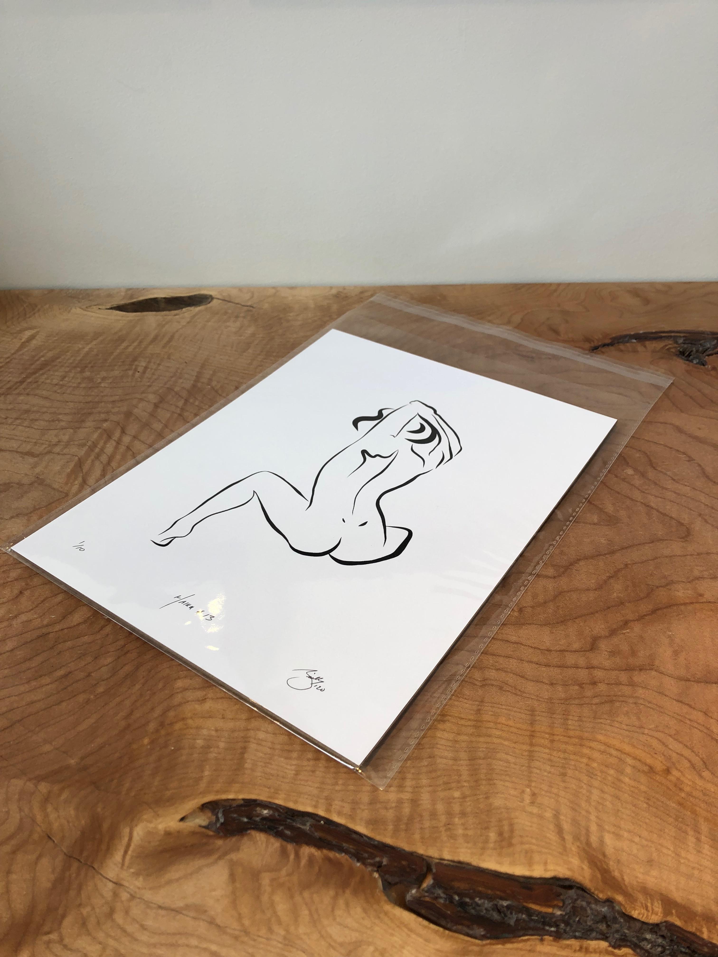 Haiku #13, 1/50 - Digital Vector Drawing Seated Female Nude Woman Figure - Print by Michael Binkley