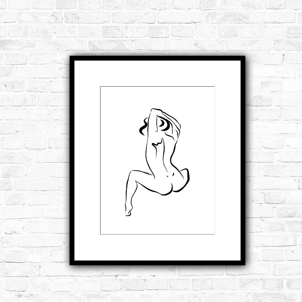 Haiku #13, 1/50 - Digital Vector Drawing Seated Female Nude Woman Figure - Contemporary Print by Michael Binkley