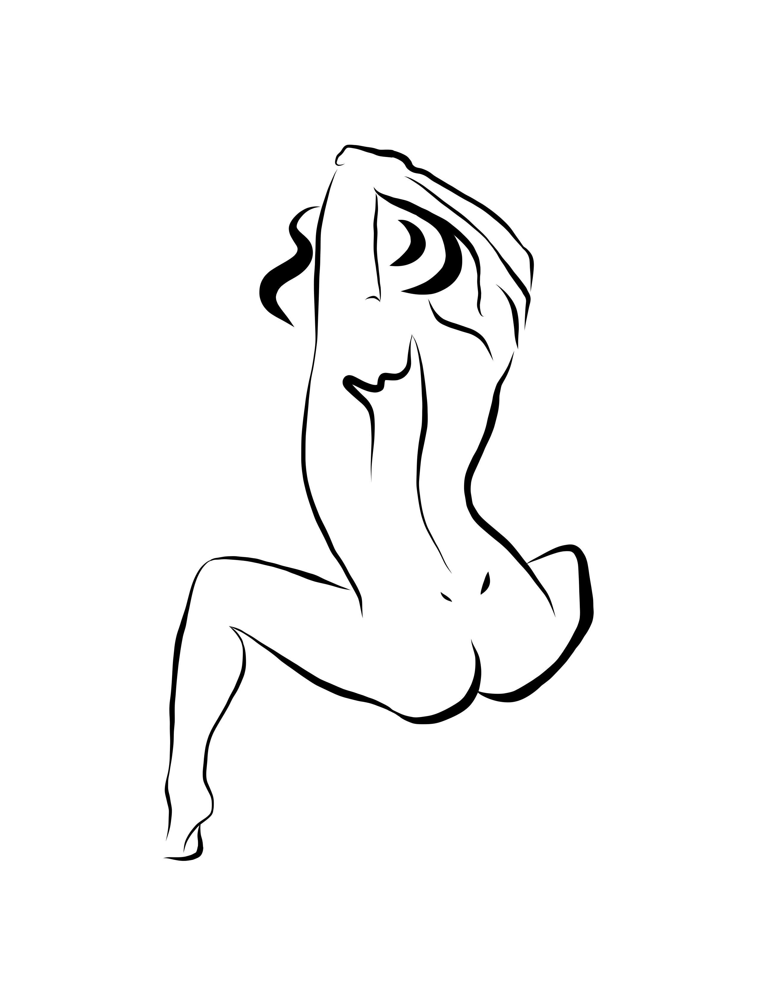 Haiku #13  - Digital Vector Drawing Seated Female Nude Woman Figure from Behind
