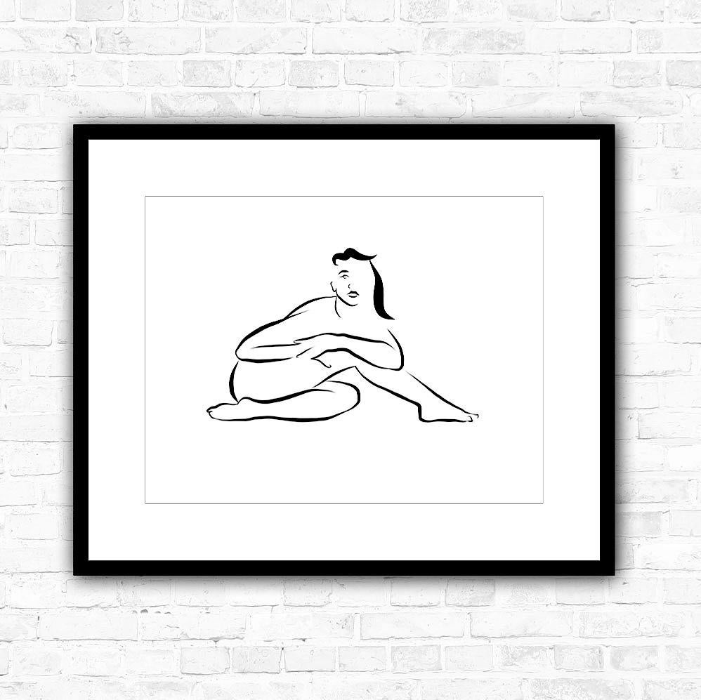 Haiku #14  - Digital Vector Drawing B&W Sitting Female Nude Woman Figure - Contemporary Print by Michael Binkley