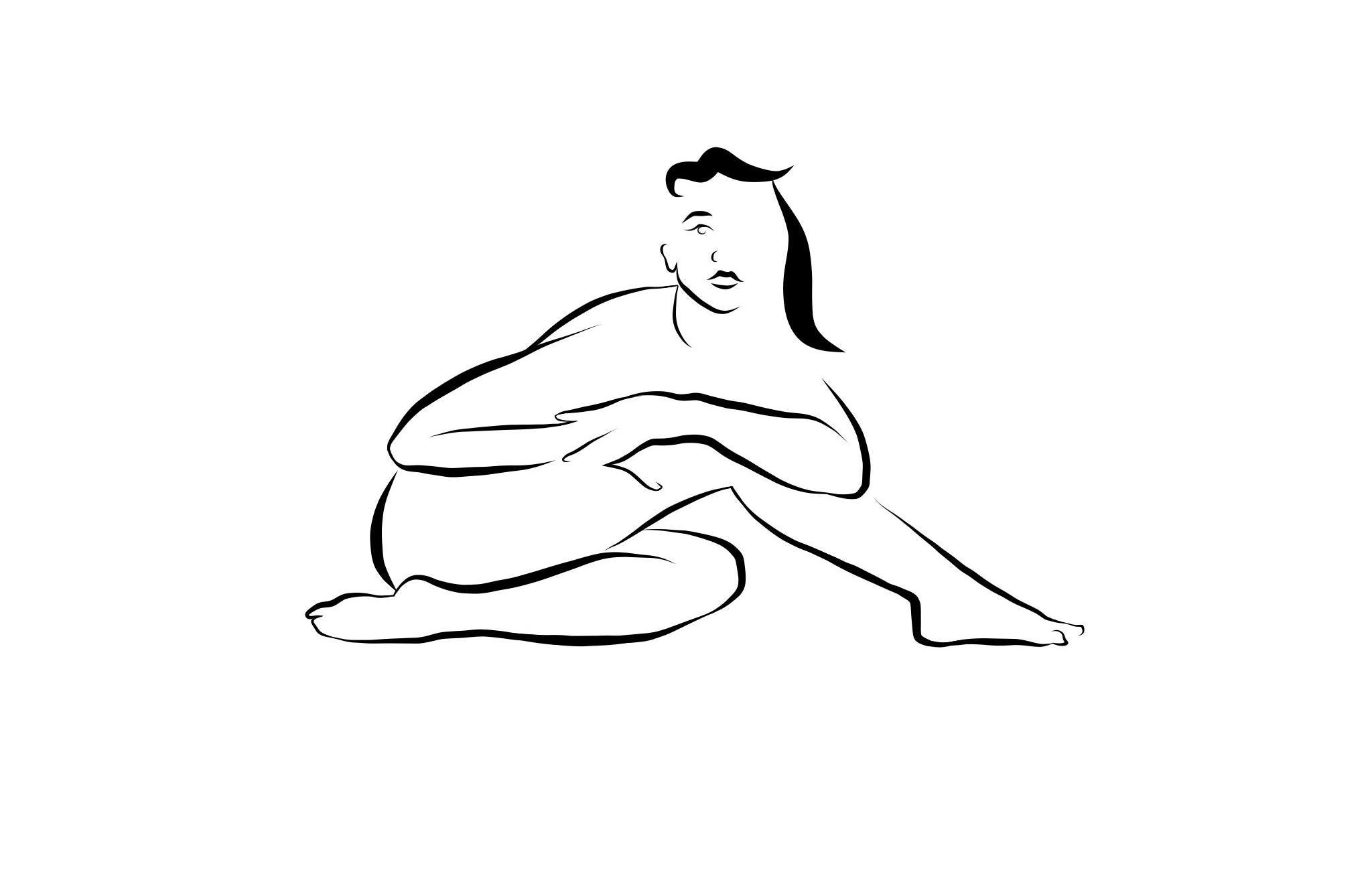 Michael Binkley Nude Print - Haiku #14, 1/50  - Digital Vector Drawing B&W Sitting Female Nude Woman Figure