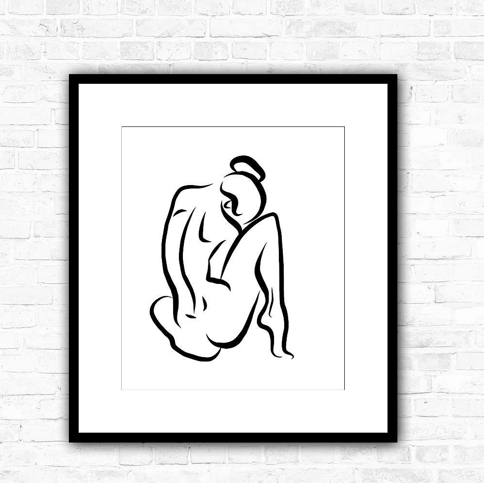 Haiku #15 - Digital Vector Drawing Seated Female Nude Woman Figure from Behind - Contemporary Print by Michael Binkley