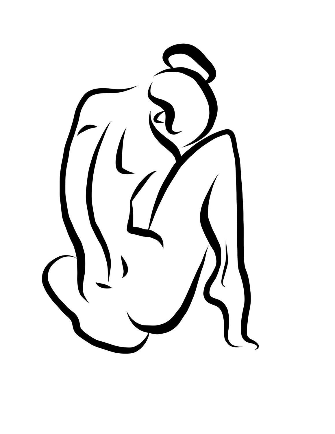 Michael Binkley Nude Print - Haiku #15, 1/50 - Digital Vector Drawing Seated Female Nude Woman Figure Behind