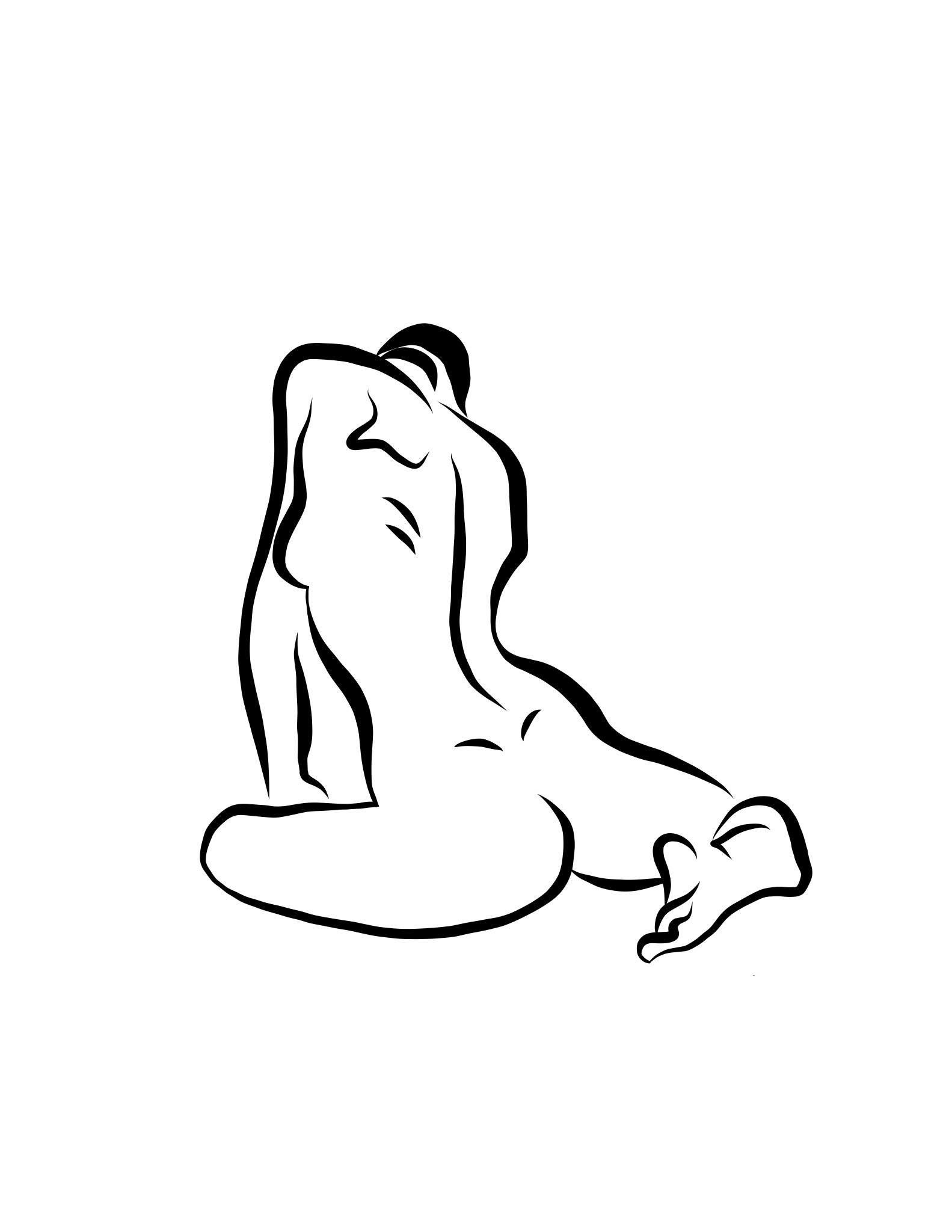 Nude Print Michael Binkley - Haiku #16, 1/50 - Digital Vector Drawing Seated Female Nude Woman Figure Behind
