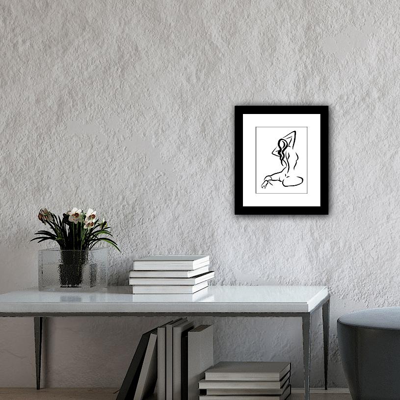 Haiku #17 - Digitale Vektor-Zeichnung eines sitzenden weiblichen Aktes von hinten (Schwarz), Nude Print, von Michael Binkley