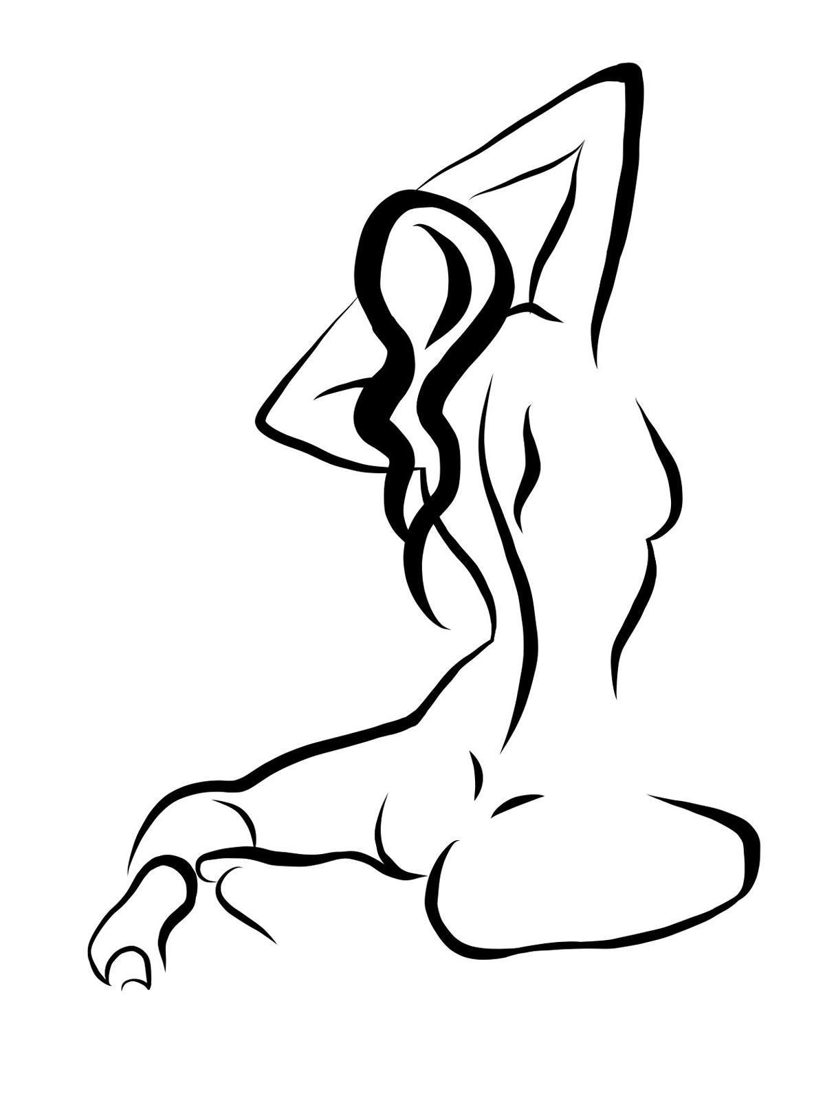 Michael Binkley Nude Print – Haiku #17 - Digitale Vektor-Zeichnung eines sitzenden weiblichen Aktes von hinten