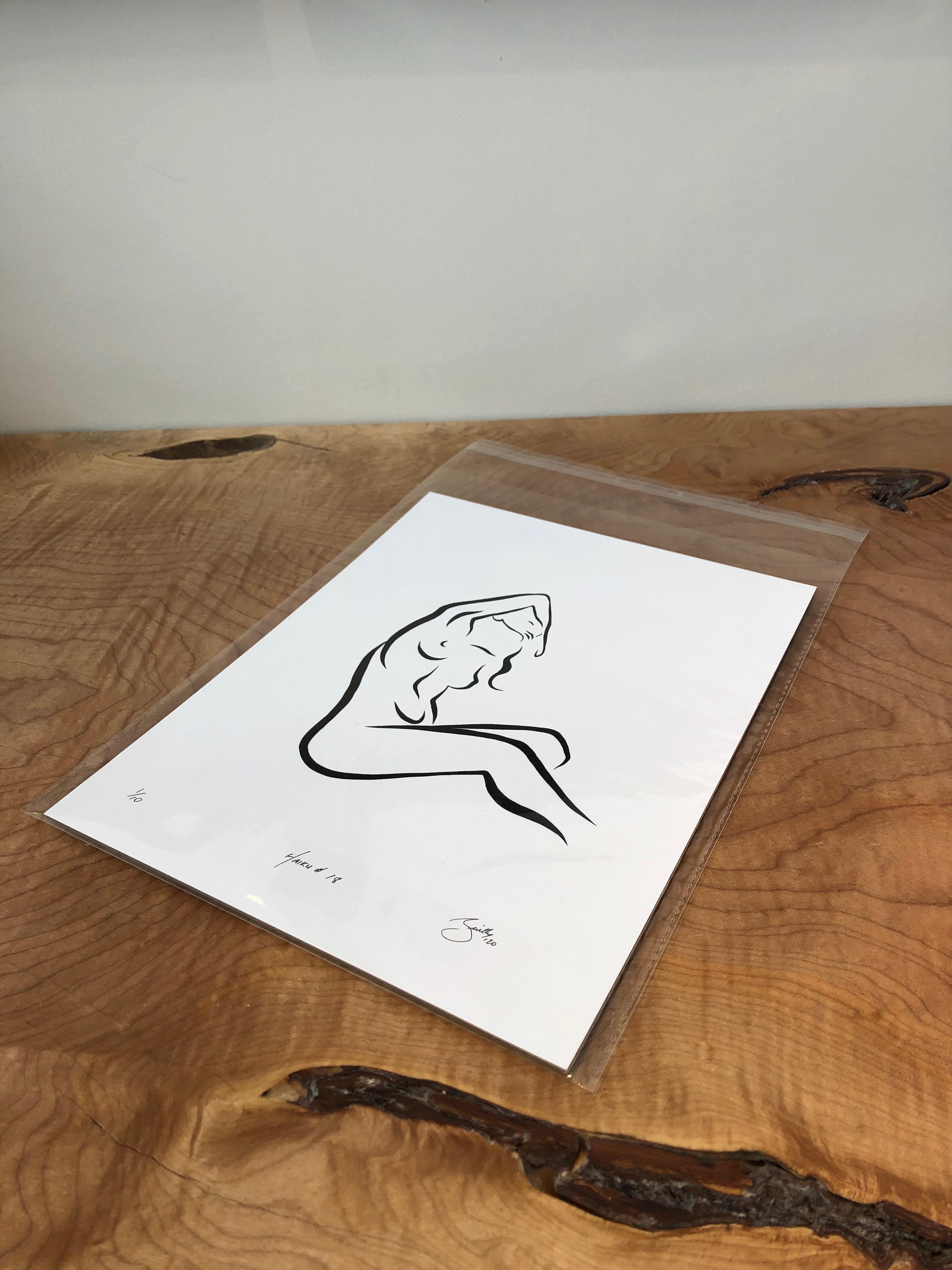 Haiku #18 - Digital Vector Drawing Seated Female Nude Woman Figure Arm Raised - Print by Michael Binkley