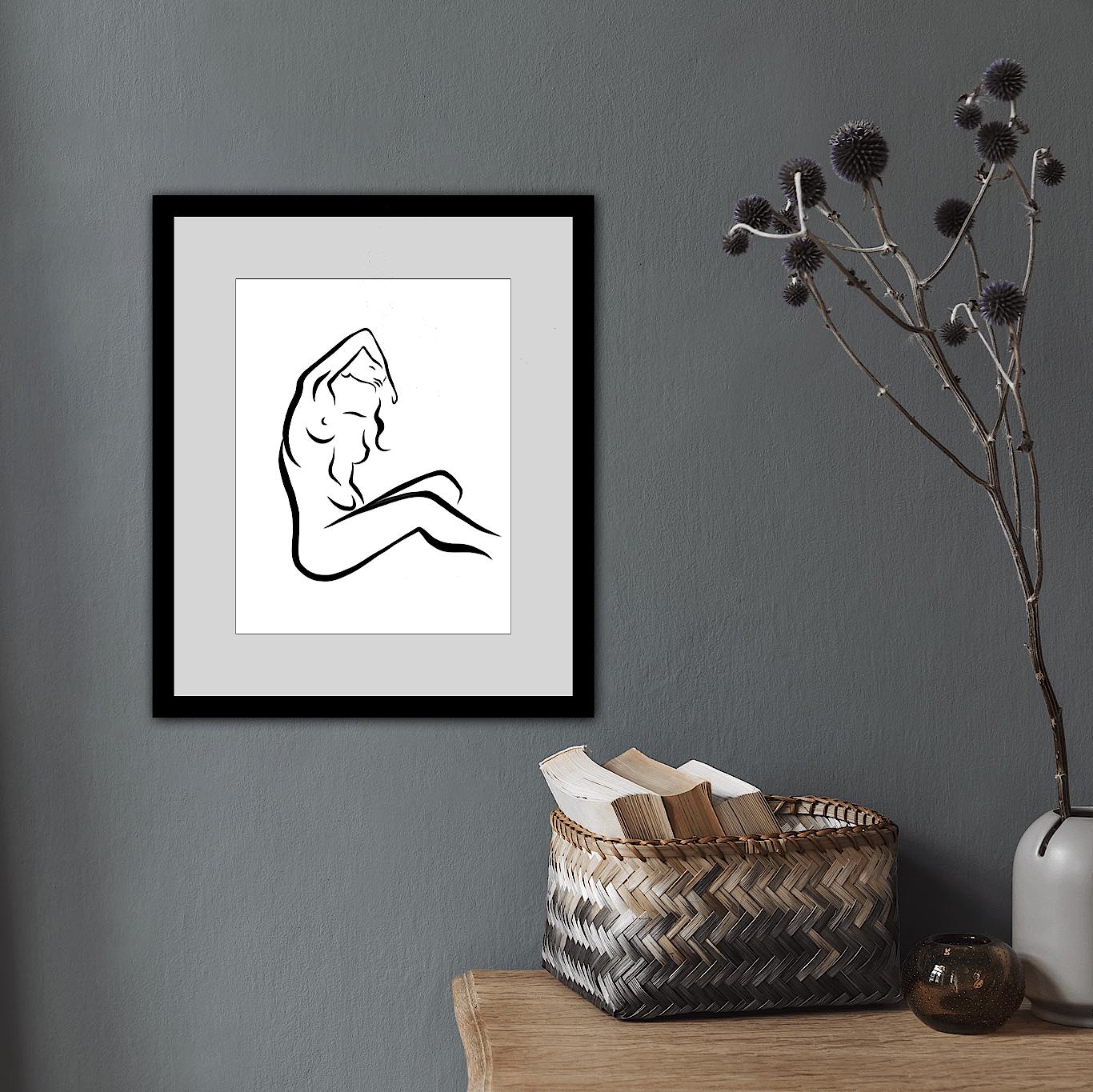 Haiku #18 - Digital Vector Drawing Seated Female Nude Woman Figure Arm Raised - Contemporary Print by Michael Binkley