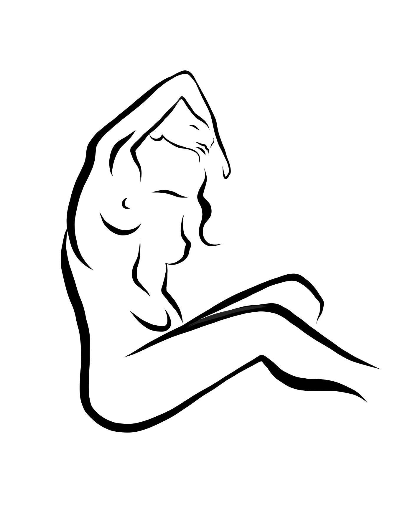 Haiku #18, 1/50 - Digitale Vektorzeichnung Sitzender weiblicher Akt Frau Figur Arm hoch