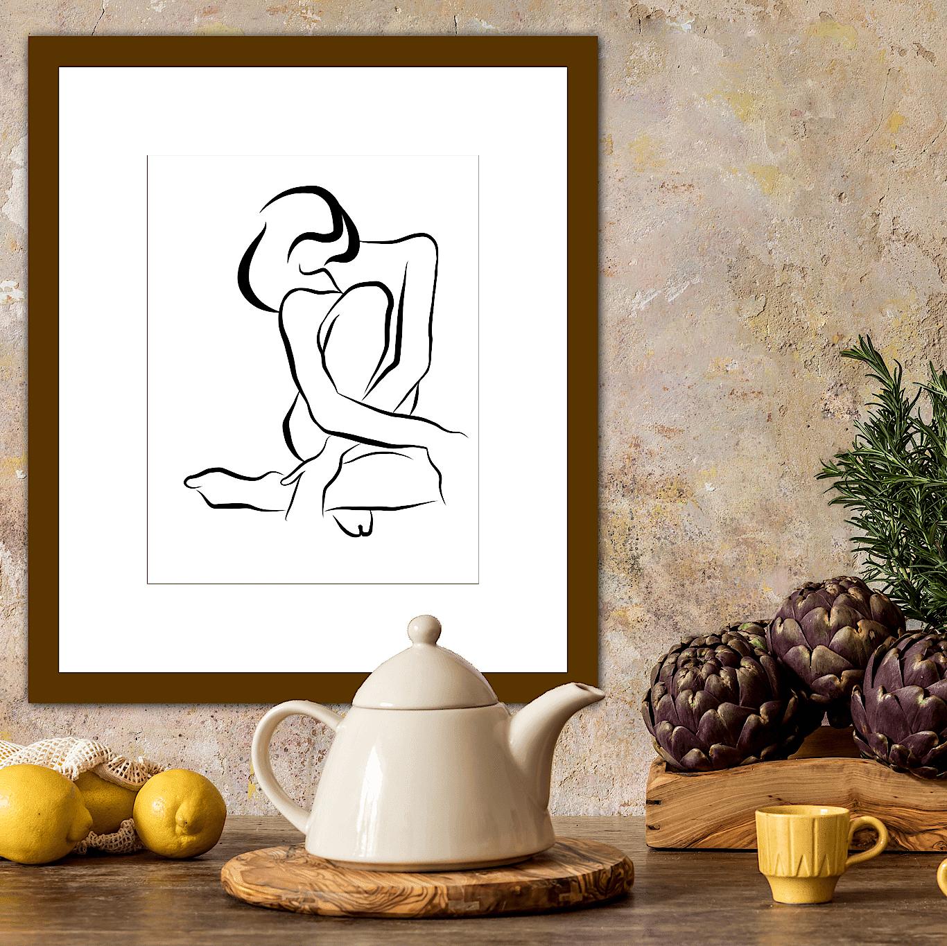 Haiku #19 - Digital Vector Drawing B&W Seated Female Nude Woman Figure - Contemporary Print by Michael Binkley