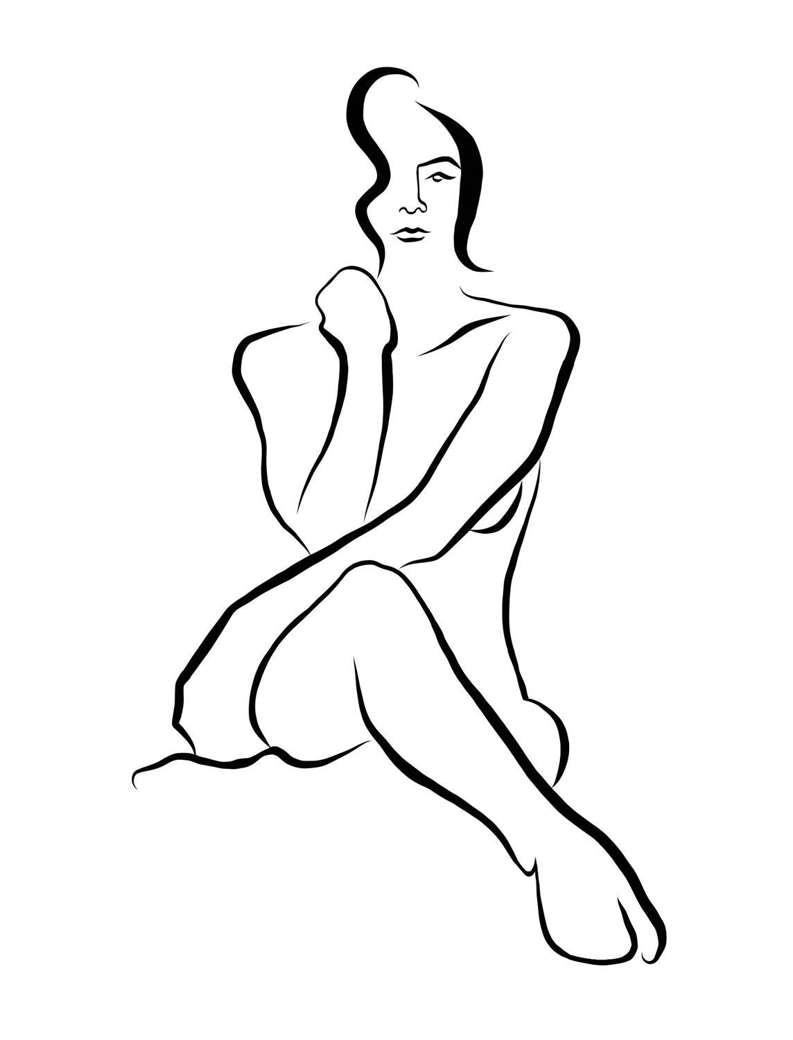 Haiku n° 22, 5/50 - Dessin numérique représentant un visage de femme nue assise