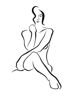 Haiku #22, 5/50 - Digitale Vector-Zeichnung, sitzender weiblicher Akt, weiblicher Akt, Frauenfigur, Gesicht
