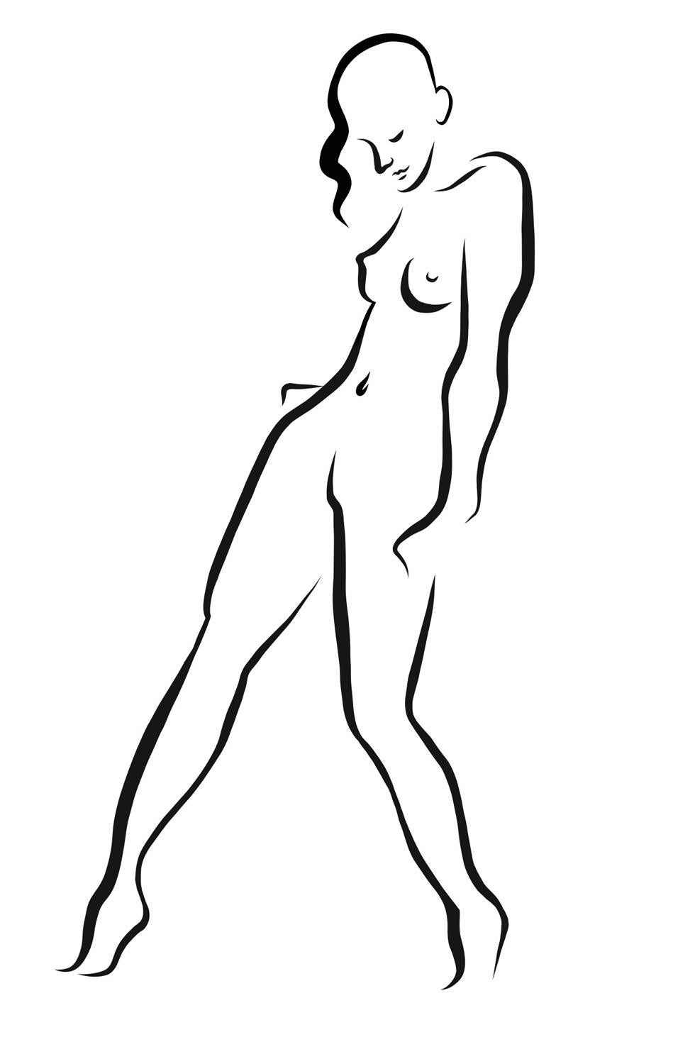 Nude Print Michael Binkley - Haiku n° 23, 2/50 - Dessin numérique représentant une femme nue debout 