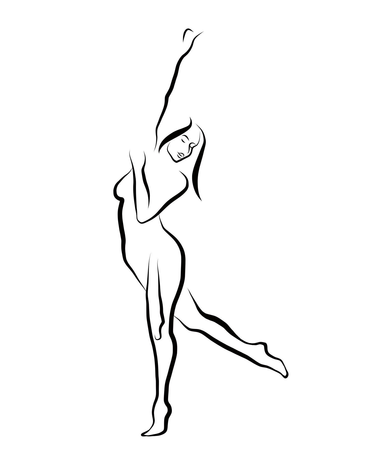 Haiku #24, 1/50 - Digitale Vector-Zeichnung einer tanzenden weiblichen Aktfigur in Akt, Armlehne, weiblicher Akt