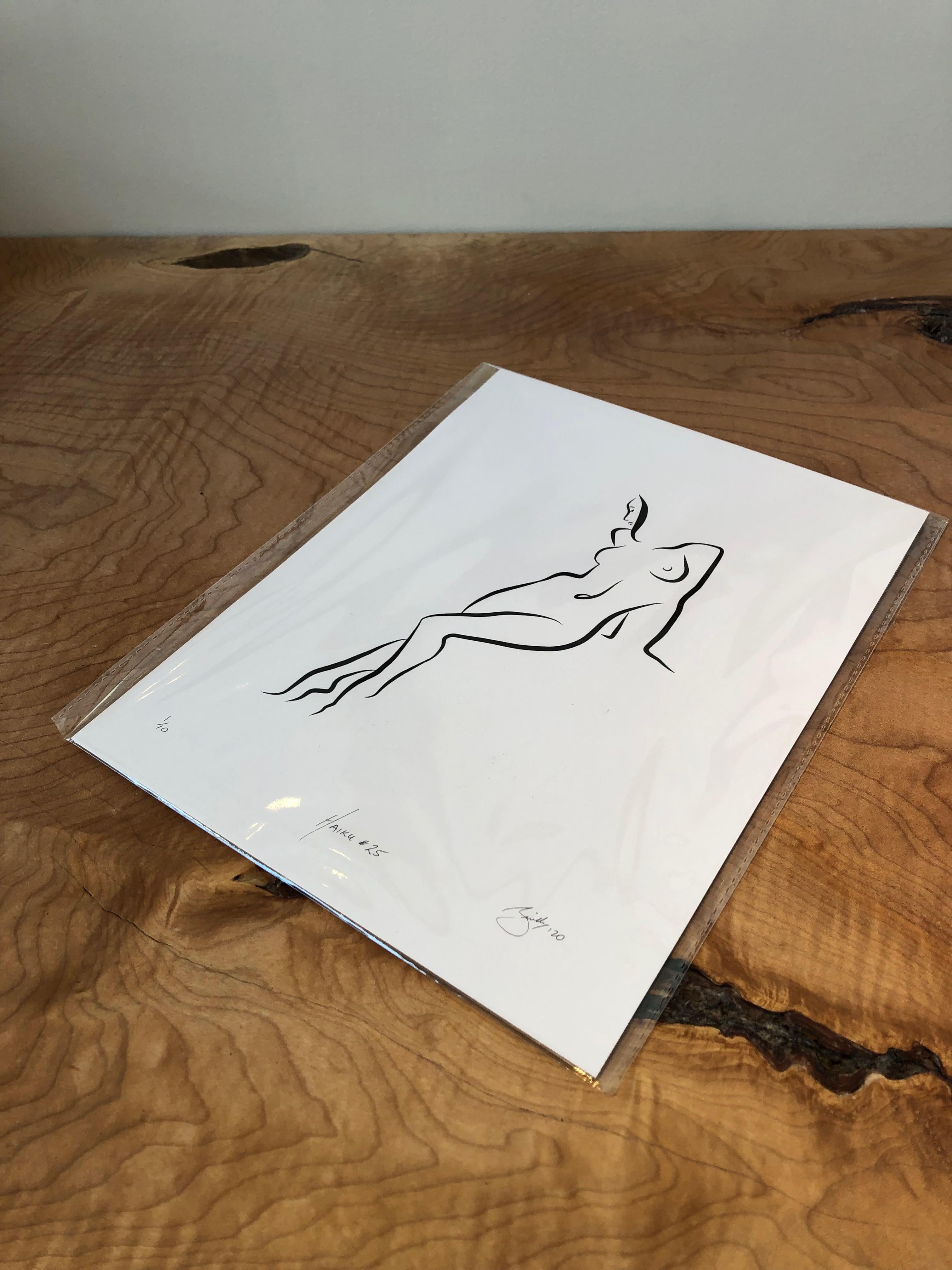Haiku #25, 1/50 - Digital Vector Drawing Leaning Female Nude Woman Figure - Print by Michael Binkley