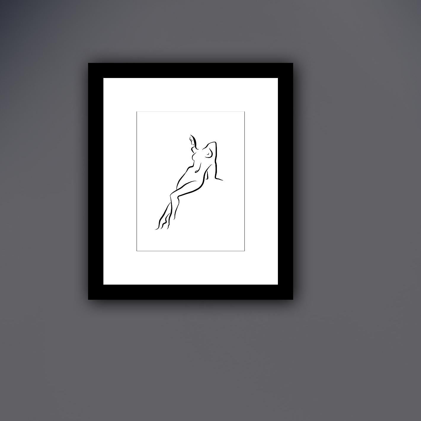 Haiku #25, 1/50 - Digital Vector Drawing Leaning Female Nude Woman Figure - Contemporary Print by Michael Binkley