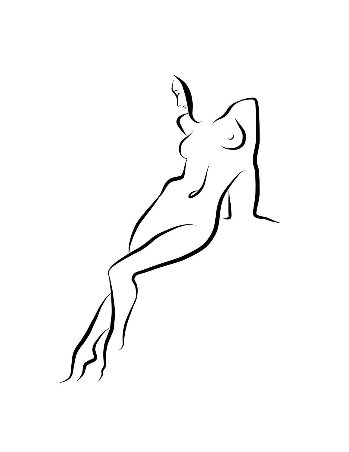 Michael Binkley Nude Print - Haiku #25, 1/50 - Digital Vector Drawing Leaning Female Nude Woman Figure