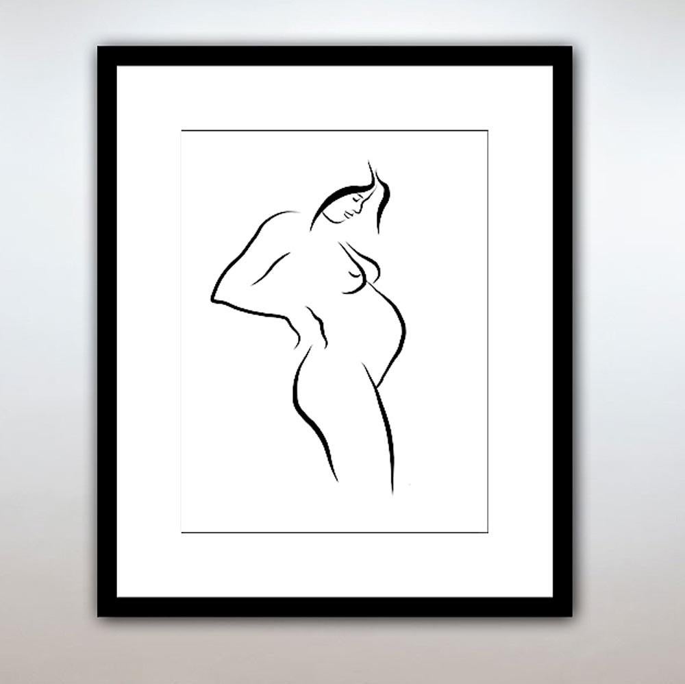Haiku #3, 1/50 - Digital Vector B&W Drawing Pregnant Female Nude Woman Figure - Contemporary Print by Michael Binkley