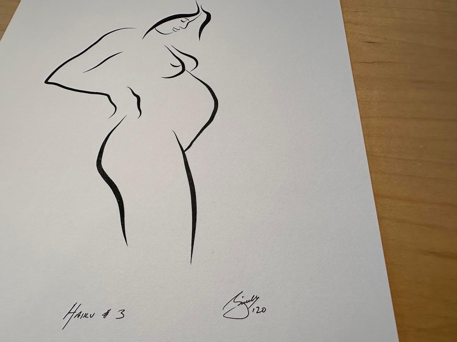 Haiku #3, 1/50 - Digital Vector B&W Drawing Pregnant Female Nude Woman Figure For Sale 2