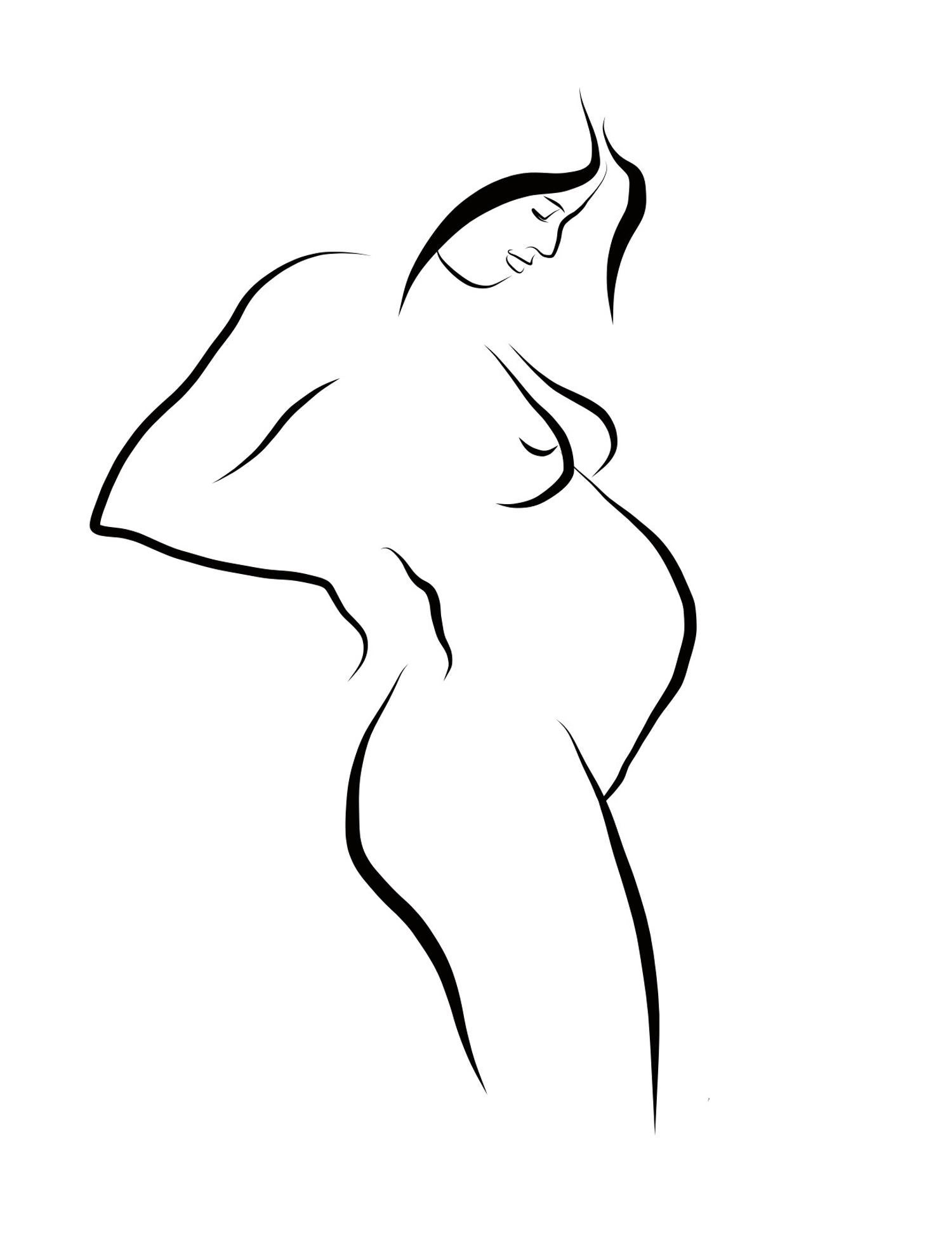 Michael Binkley Nude Print - Haiku #3, 1/50 - Digital Vector B&W Drawing Pregnant Female Nude Woman Figure