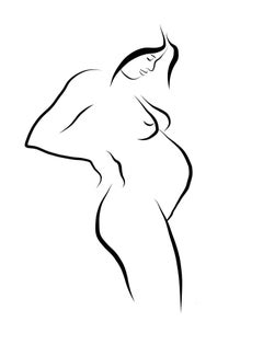 Haiku #3, 1/50 - Digital Vector B&W Drawing Pregnant Female Nude Woman Figure