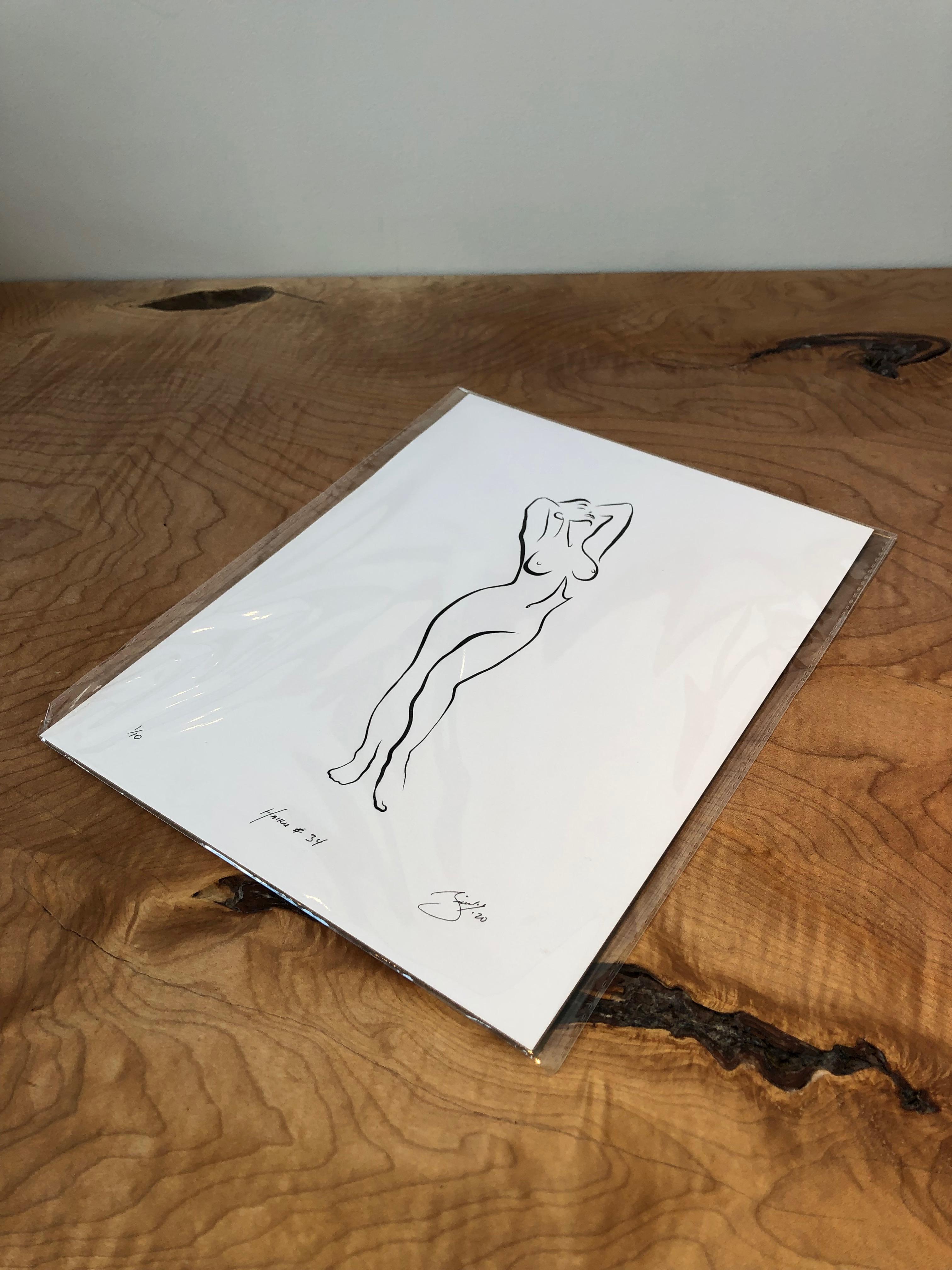 Haiku #34, 1/50 - Digitale Vector-Zeichnung, stehende weibliche nackte weibliche Aktfigur, Figur – Print von Michael Binkley