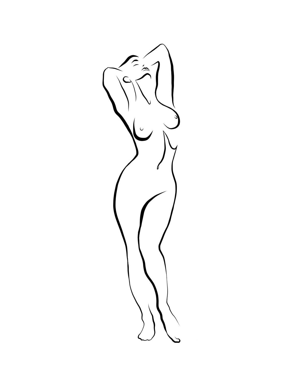 Michael Binkley Nude Print – Haiku #34, 1/50 - Digitale Vector-Zeichnung, stehende weibliche nackte weibliche Aktfigur, Figur