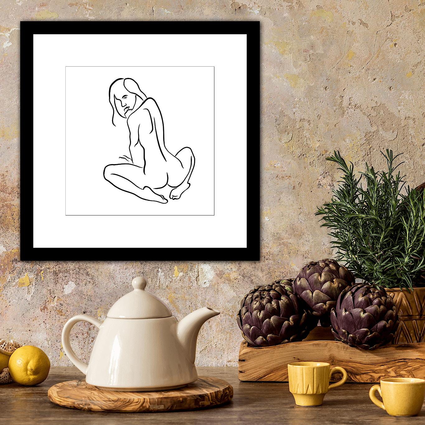 Haiku #35 - Digital Vector Drawing Seated Female Nude Woman Figure Looking Back - Contemporary Print by Michael Binkley