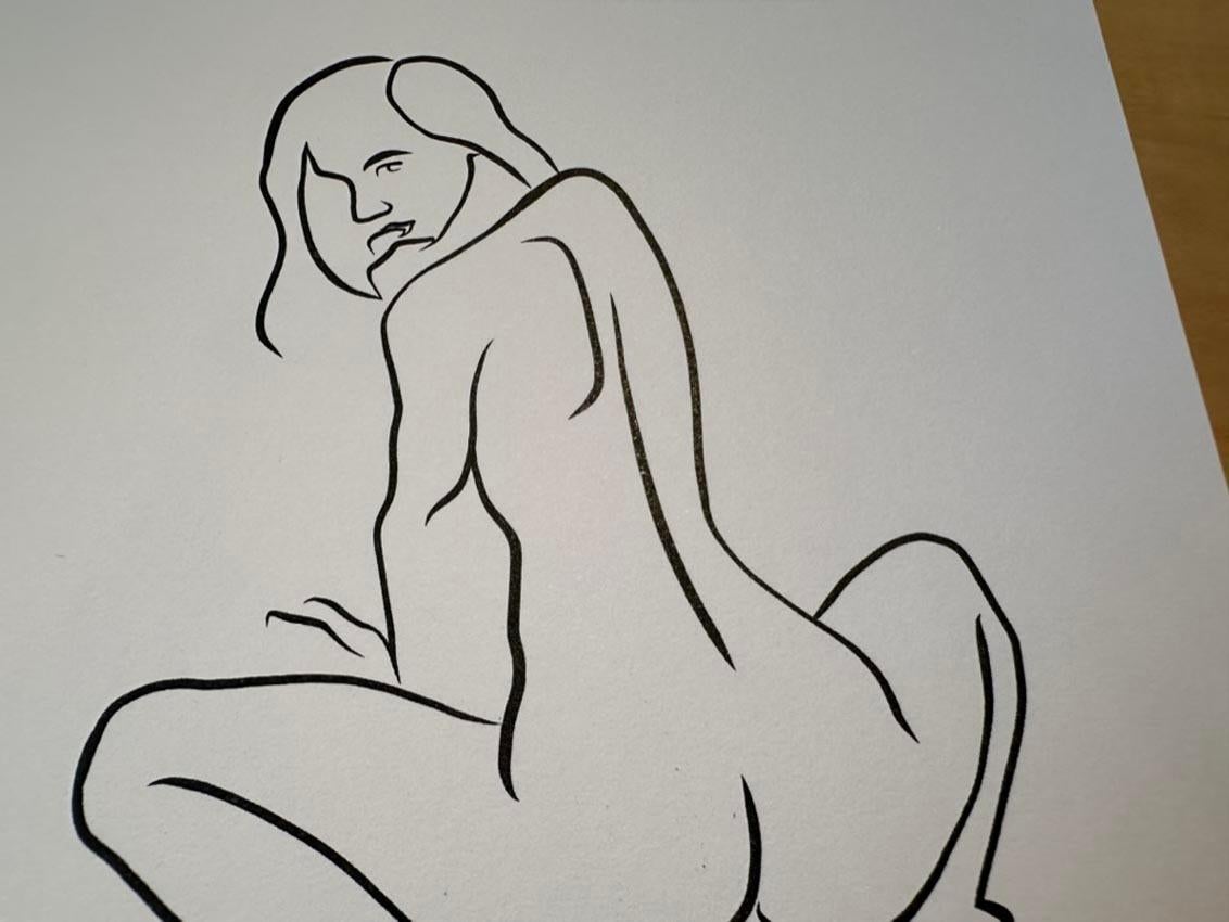 Haiku #35 - Digital Vector Drawing Seated Female Nude Woman Figure Looking Back en vente 3