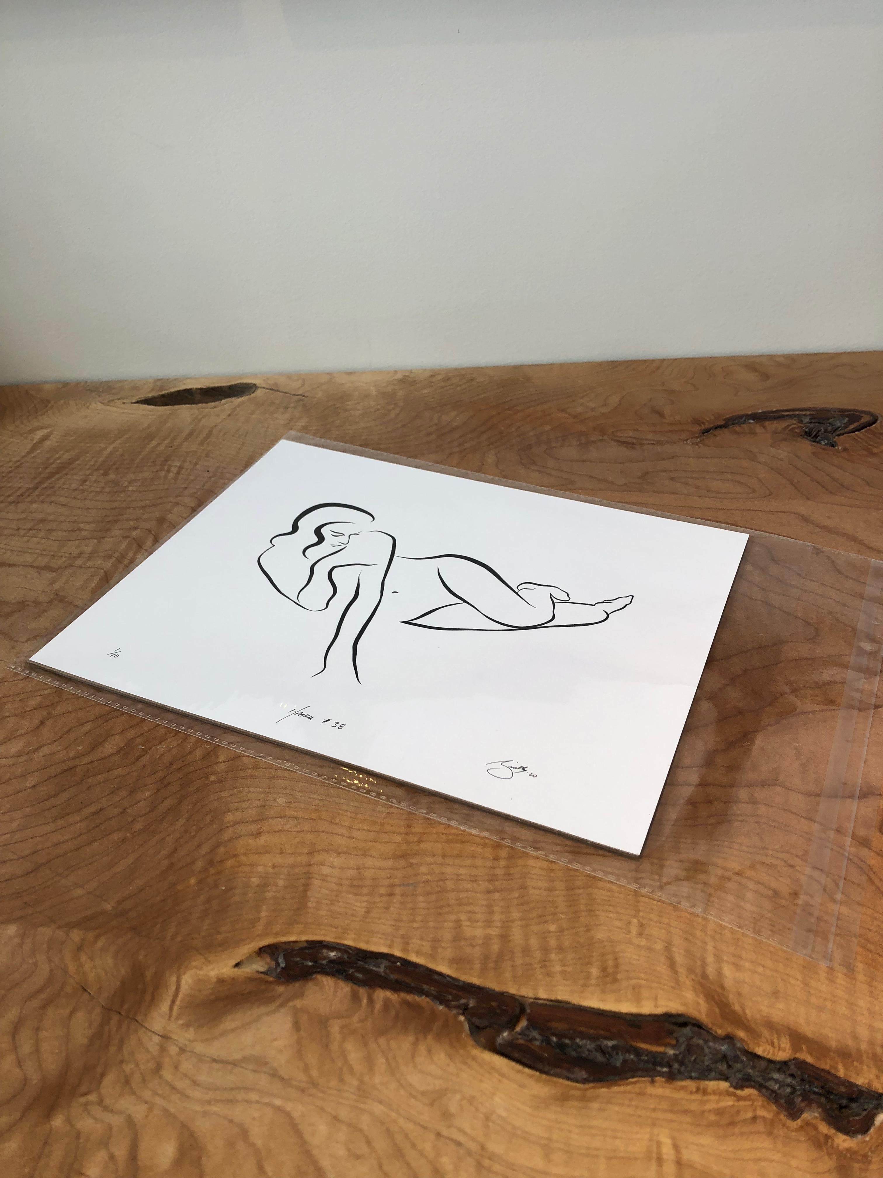Haiku #38 – Digitale Vector-Zeichnung, liegende weibliche Aktfigur, entspannt – Print von Michael Binkley