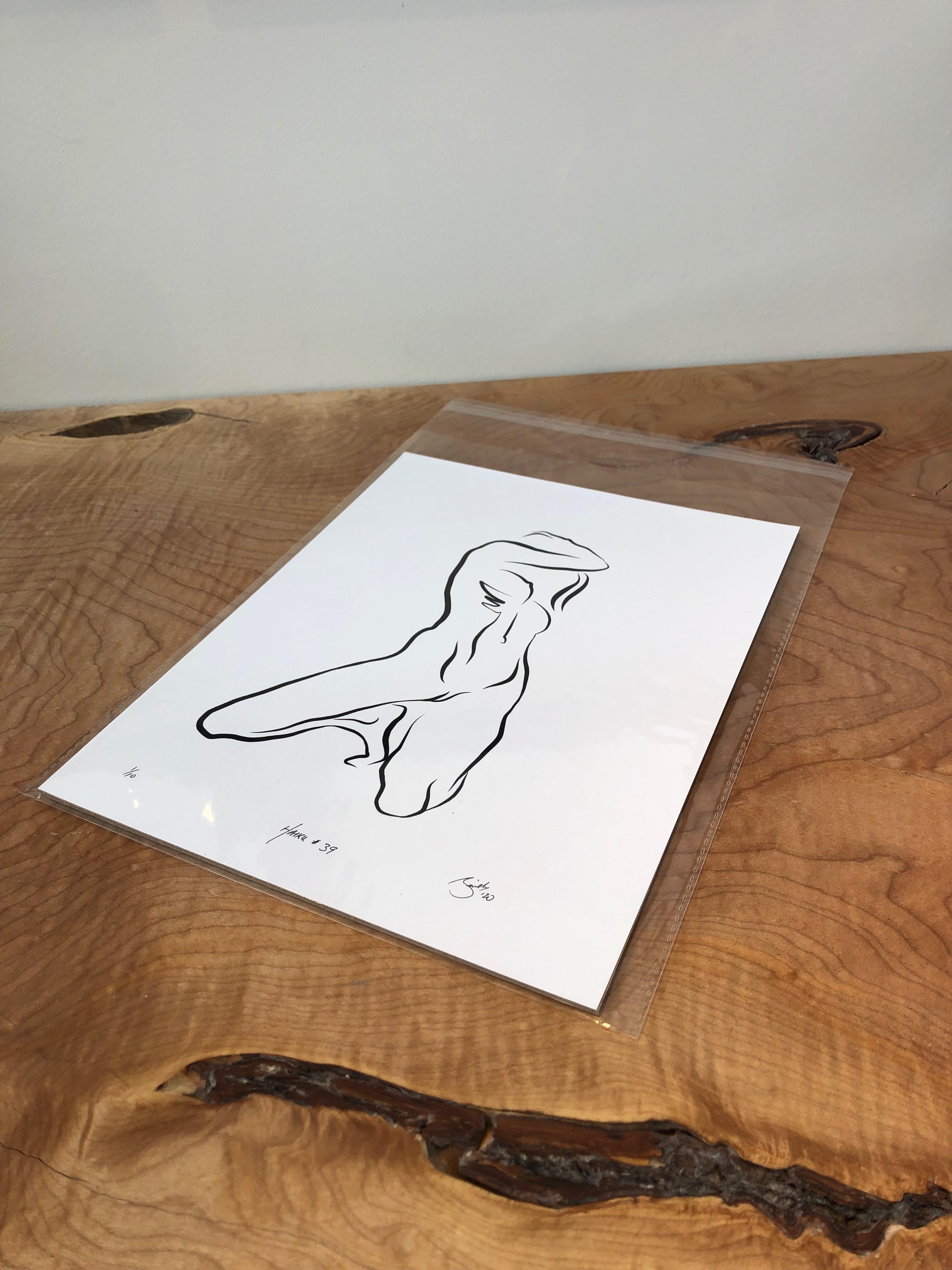 Haiku #39, 1/50 - Digital Vector Drawing Kneeling Female Nude Woman Figure - Print by Michael Binkley
