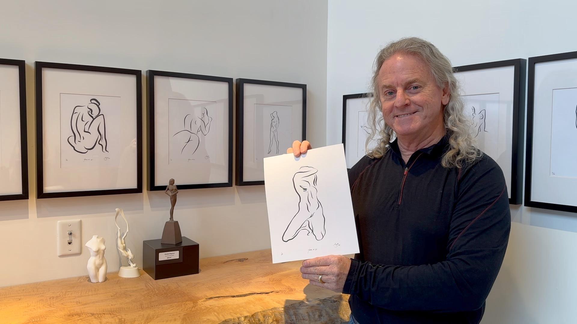 Haiku #39, 1/50 - Digital Vector Drawing Kneeling Female Nude Woman Figure - Contemporary Print by Michael Binkley