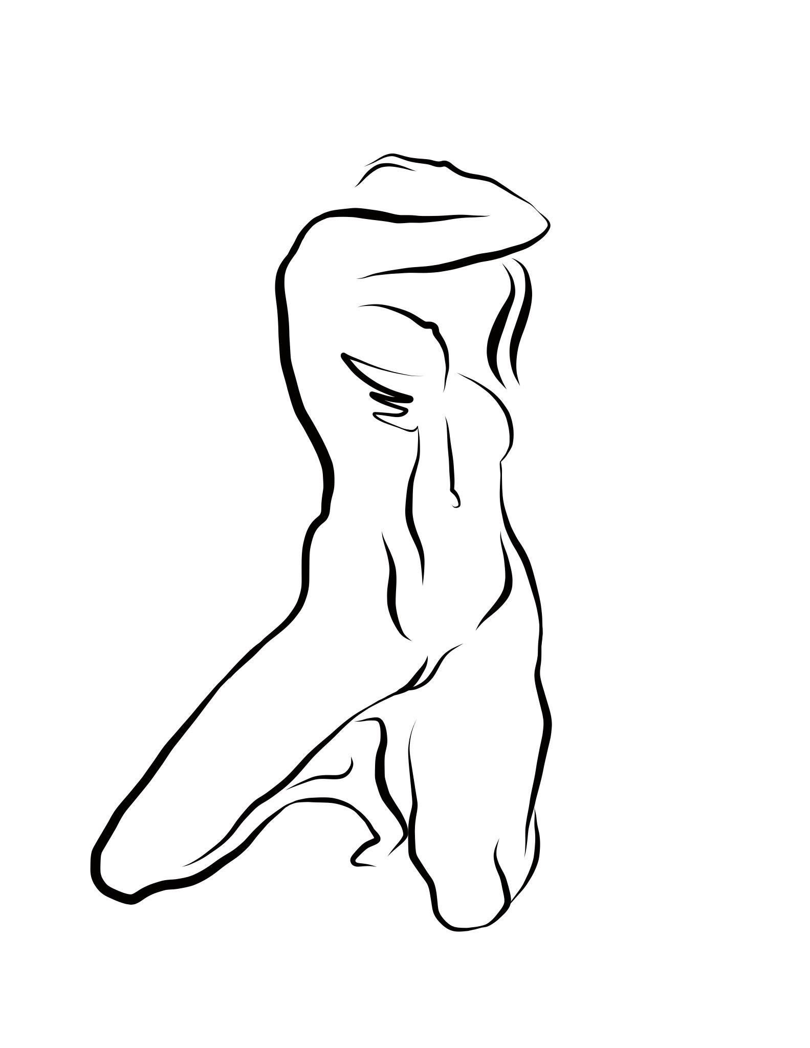 Michael Binkley Nude Print - Haiku #39, 1/50 - Digital Vector Drawing Kneeling Female Nude Woman Figure