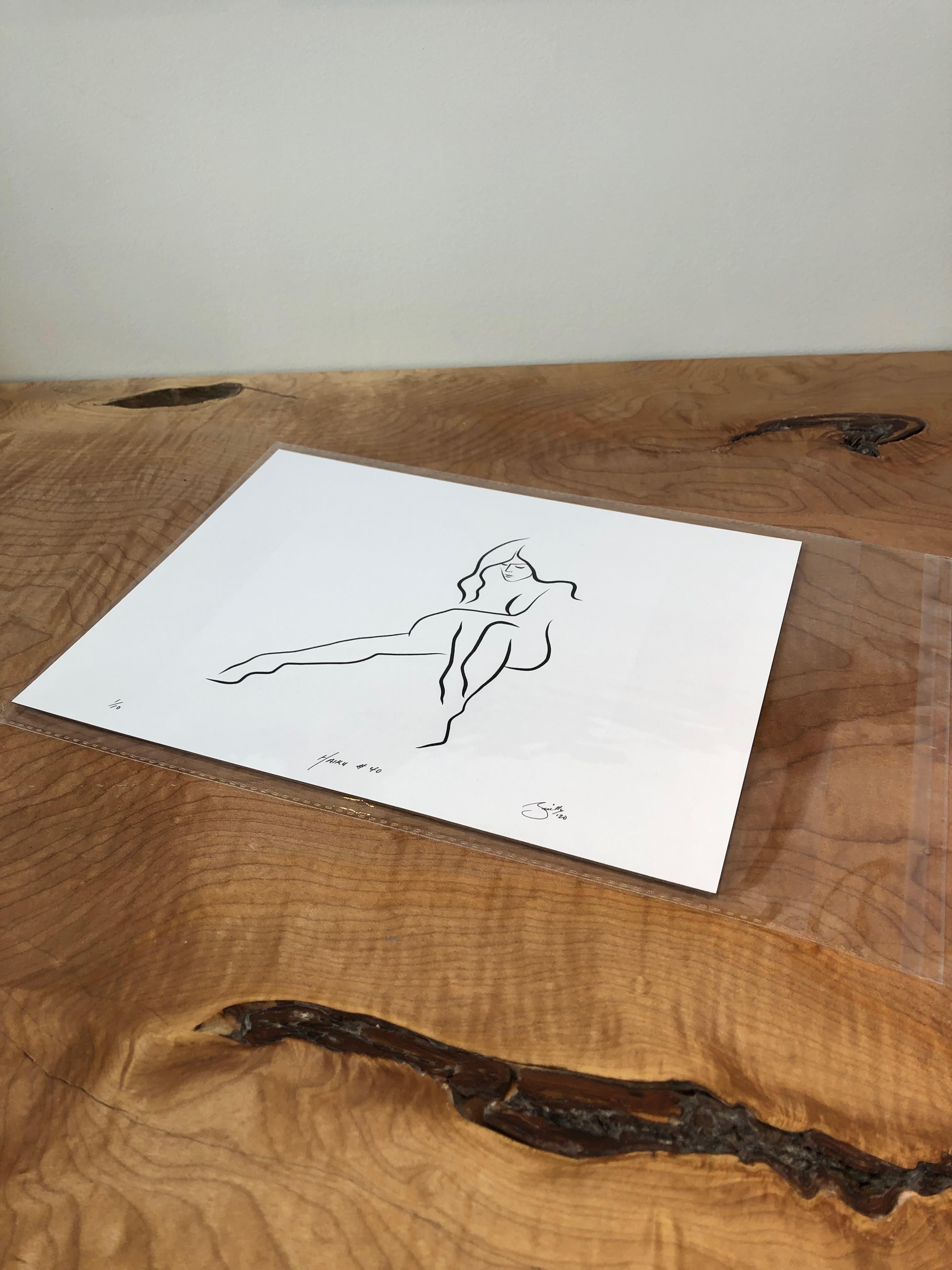 Haiku #40 - Digital Vector Drawing Seated Female Nude Woman Figure - Print by Michael Binkley