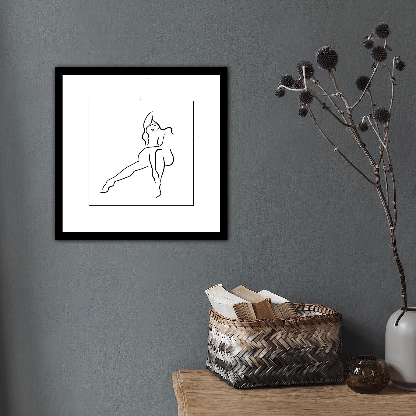 Haiku #40 - Digital Vector Drawing Seated Female Nude Woman Figure - Black Nude Print by Michael Binkley