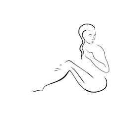 Haiku #47, 1/50 - Digital Vector Drawing Sitting Female Nude Woman Figure Glance