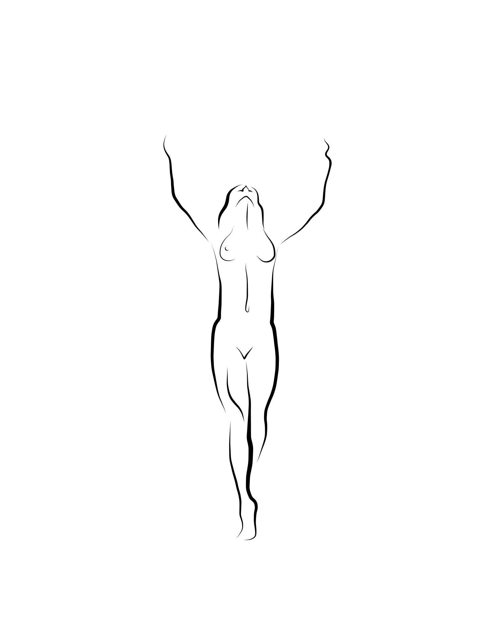 Haiku #48, 1/ 50 - Digitale Vector-Zeichnung, stehende weibliche Aktfigur, weiblicher Akt, Figur