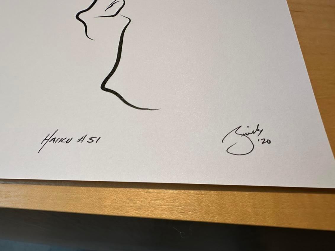 Haiku n°51, 1/50 - Dessin numérique représentant une femme nue assise sur une table basse en vente 1